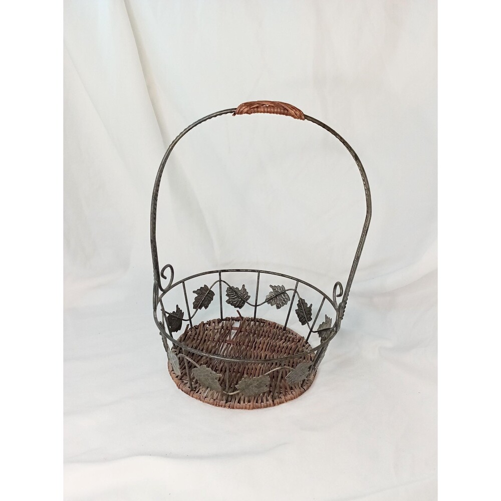 Vintage Metal Basket with Leaves - Broken Bottom